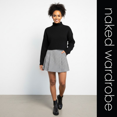 Naked Wardrobe Ribbed Crop Sweater S Black Mock Neck Fitted Top NWOT
