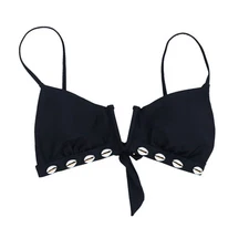 Hula Honey Juniors Shell-Trim Bikini Top Black Size S V-Neck Tie Around Strap