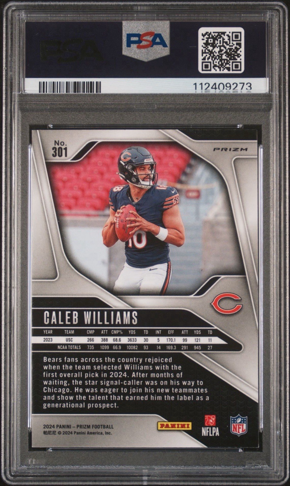 2024 Prizm - Caleb Williams Orange Ice Prizm #301 (RC) PSA 9 Bears view 2