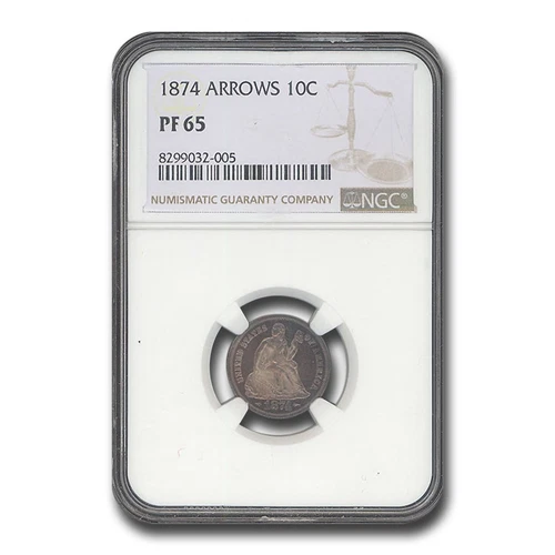1874 Liberty Seated Dime PF-65 NGC (Arrows)