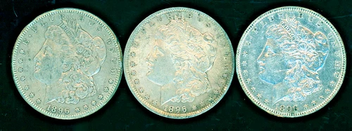 1896 P-P-S (3) US Silver Dollars - Raw, XF and VF