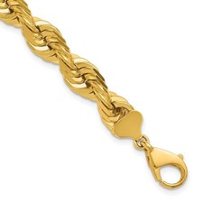 14k Yellow Gold 10mm Diamond-cut Rope Chain Anklet 9" for Mom