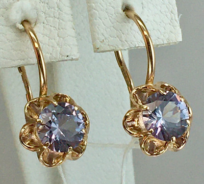 USSR Vintage Original Alexandrite (lab. made) Rose Gold Earrings 583 14K 2.51 g.