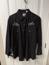 ELY CATTLEMAN Western Shirt Mens XL BLACK Cotton Snaps, Cowboy Rockabilly Rodeo