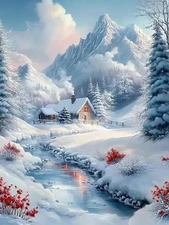 Christmas Diamond Art Kits for Adults Beginners, Winter Snow Scenery 5D Diamond