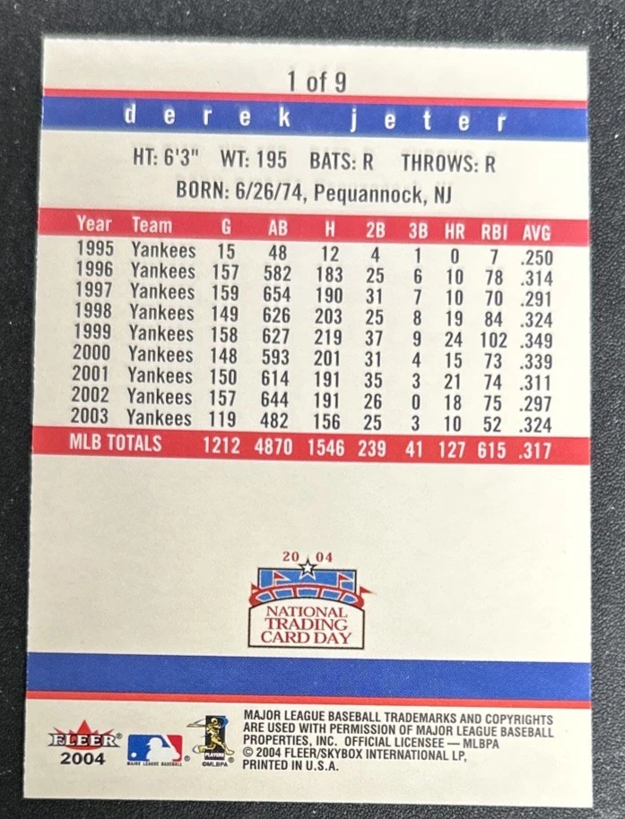2004 Fleer National Trading Card Day Derek Jeter Promo Baseball Card #1 Yankees - Image 2 of 2
