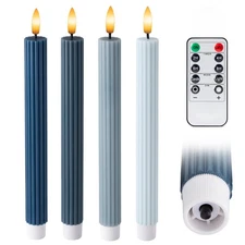 4 Pack 10" Overcast Blue LED Flameless Taper Candles with Remote & Timer