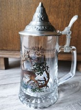 Bierkrug von Domex mit Hirschmotiv &ndash; Glas mit Zinndeckel