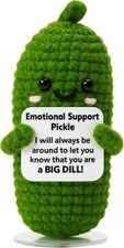 Emotional Support Pickle Crochet with Stand. 