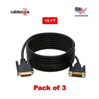 3-Pack - 10FT DVI-D to DVI-D Male Cable Dual Link 24+1 Pin HDTV PC Monitor Cord