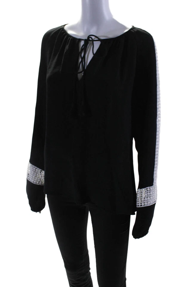 Blusa Shoshanna Mujer Manga Larga Bordada Borla Cuello en V Negra Talla M Foto 2 de 4