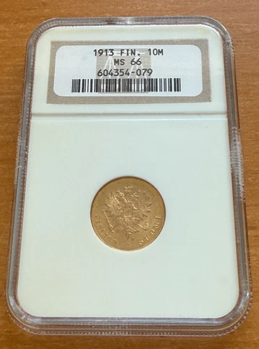 Finland 1913 S Gold 10 Markkaa NGC MS66