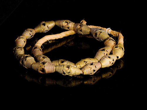 African Brass Bi-cone Lost Wax Beads with Eye Design from Ghana M00334_SO