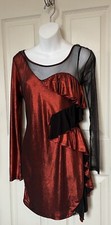Oh Yes Ruffle Mesh Sleeve Formal Bodycon Dress Zip Metallic Red Women’s L NWT