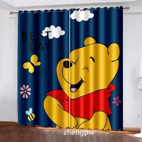 Paar dicke Thermo-Verdunkelungsvorhänge Winnie Puuh Cartoon Ring oben Ösen UK - Bild 4 von 28
