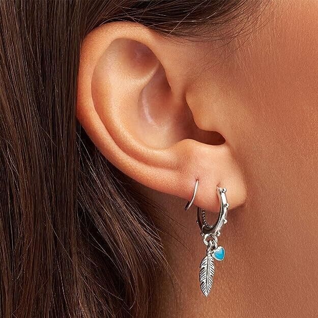 Pandora Hoop Earring 297205EN168 Women's Silver Spiritual Feathers