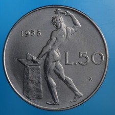 REPUBBLICA ITALIANA 50 LIRE 1955 VULCANO ACCIAIO COIN FDC MONETE DA COLLEZIONE