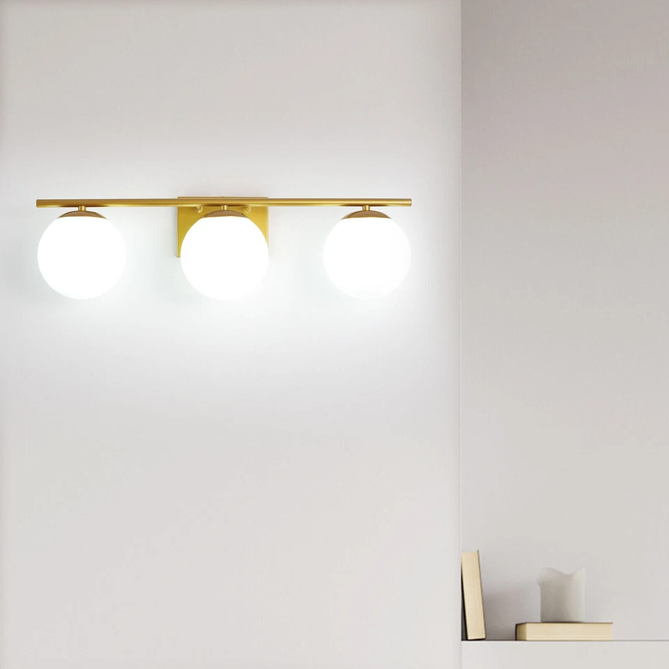 Farmhouse Vanity Wall Light Fixture Bathroom Makeup Lamp Milk White + Gold - Image 2 of 4