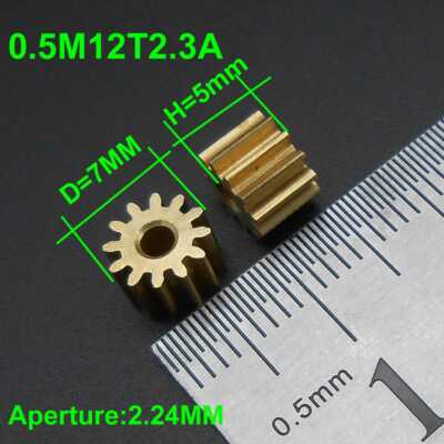 50Pcs 0.5M 12T2.3A Brass Gear 0.5 Modulus Spur Aperture 2.3MM 12T 12 Teeth 5X7MM