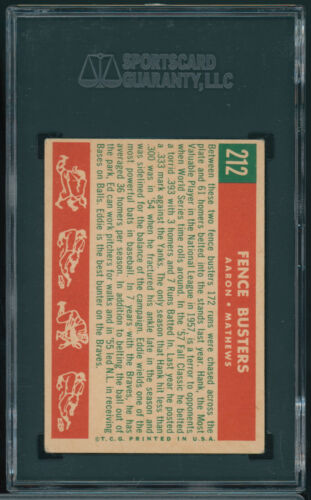 1959 Topps Fence Busters #212 Hank Aaron Eddie Mathews Braves SGC 3.5 Sehr guter Zustand + B4 - Bild 2 von 2