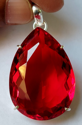 Large 98.15 Ct. Pear Cut Red Topaz 925 Sterling Silver Pendant Gift for Mother