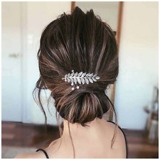 Silver Crystal Wedding Hair Comb Pearl Rhinestone Bridal Hair Piece Women