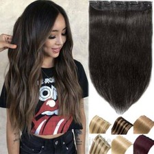 Clip In 100 Remy Human Hair Extension One Piece 3/4 Full Head Highlight THICK