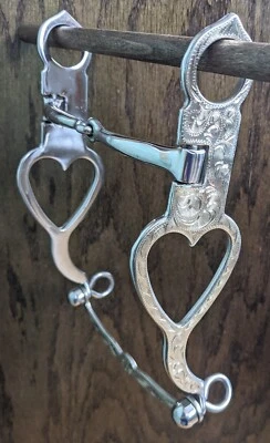 Western Silver Heart Cheek Show Bit - 5" Snaffle Mouth - 8" Cheek