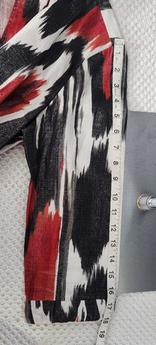 Chico's Red White Black Abstract Shimmer Open Front Linen Blend Jacket Sz 0 S - Picture 7 of 9