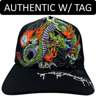 Ed Hardy Trucker Hat Embroidered Tattoo Japanese Dragon Black Mesh Snapback Cap