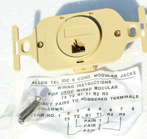 5 Ivory Flush Mount IDC IPC Jack 6P6C 6 Pole 6 Conductor Allen Tel 