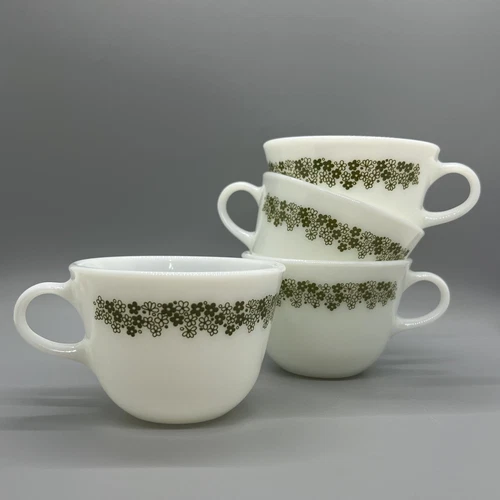 Vintage Pyrex Corning Spring Blossom Crazy Daisy Coffee Tea Cups Mugs - Set of 4