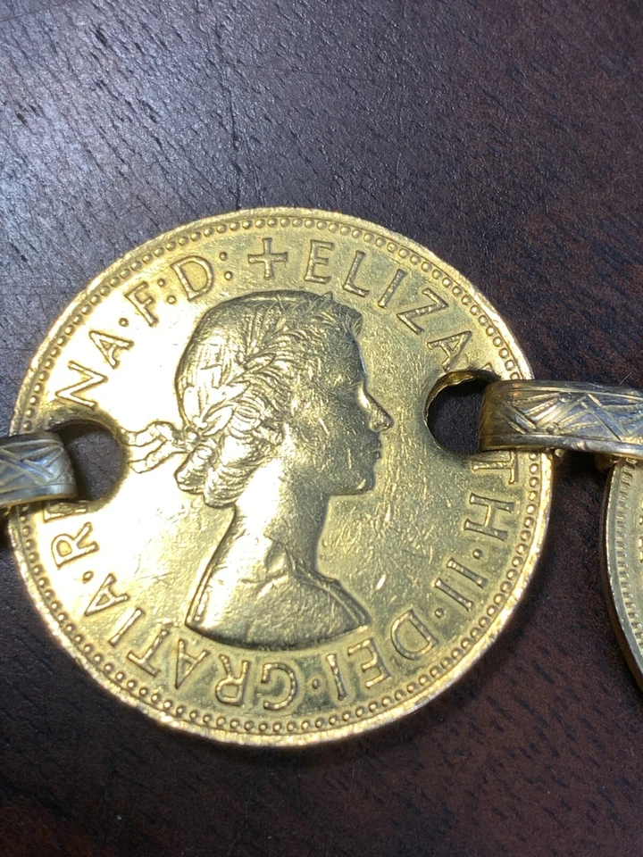 Vintage Real Anitque BRITISH PENNY COIN Brass Belt 35" Long - Image 3 of 4