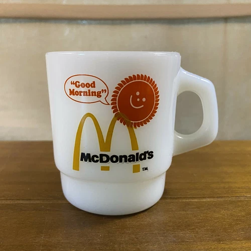 2 Vintage Fire King McDonalds Good Morning Sunshine Coffee Mug Cup Milk Glass
