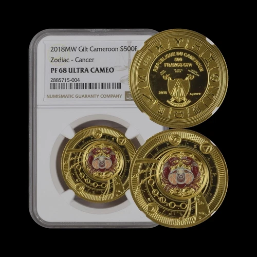 CAMEROON. 2018, 500 Francs, Silver - NGC PF68 - Top Pop 🥇 Zodiac, Cancer