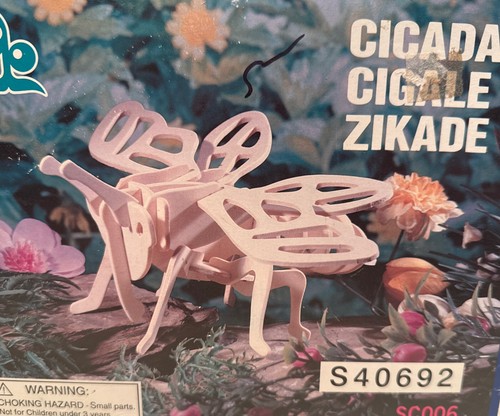 Set of 2 Wooden 3D Wood Puzzles INSECT Cicada and DINOSAUR Dimetrodon. NEW - Picture 2 of 4
