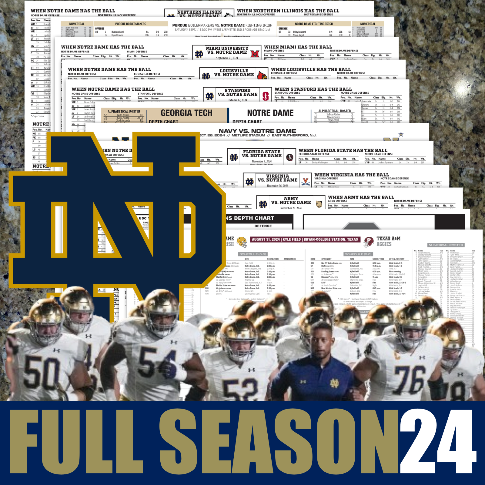 2024 Full Notre Dame Season - 12 Game Issued Flipcard Program - NCAA Football ND