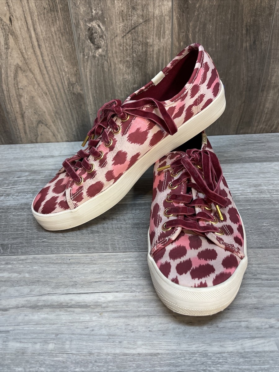 Kate Spade Keds Womens Kickstart Pink Leopard Satin Sneakers Velvet  String