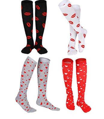 Syhood 4 Pairs Valentine's Day Socks Over the Knee Socks Valentine Couple 