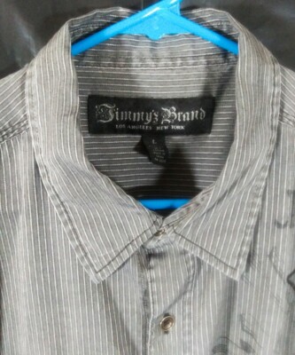 VTG JIMMY'Z Gray White Pin-Stripe Button Shirt L Embroidered