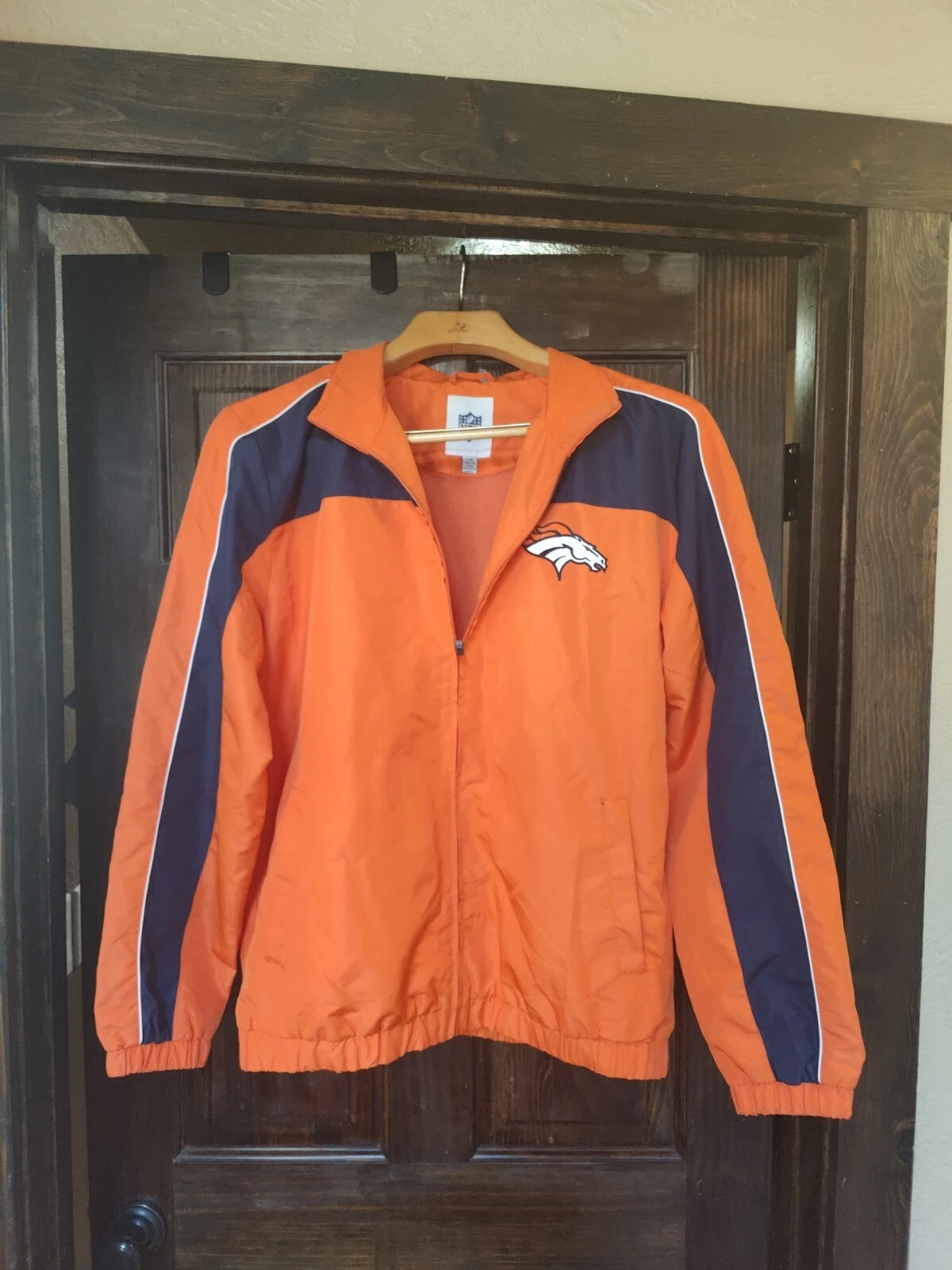 Denver Broncos NFL Football Orange and Blue Windbreaker Jacket Men Large