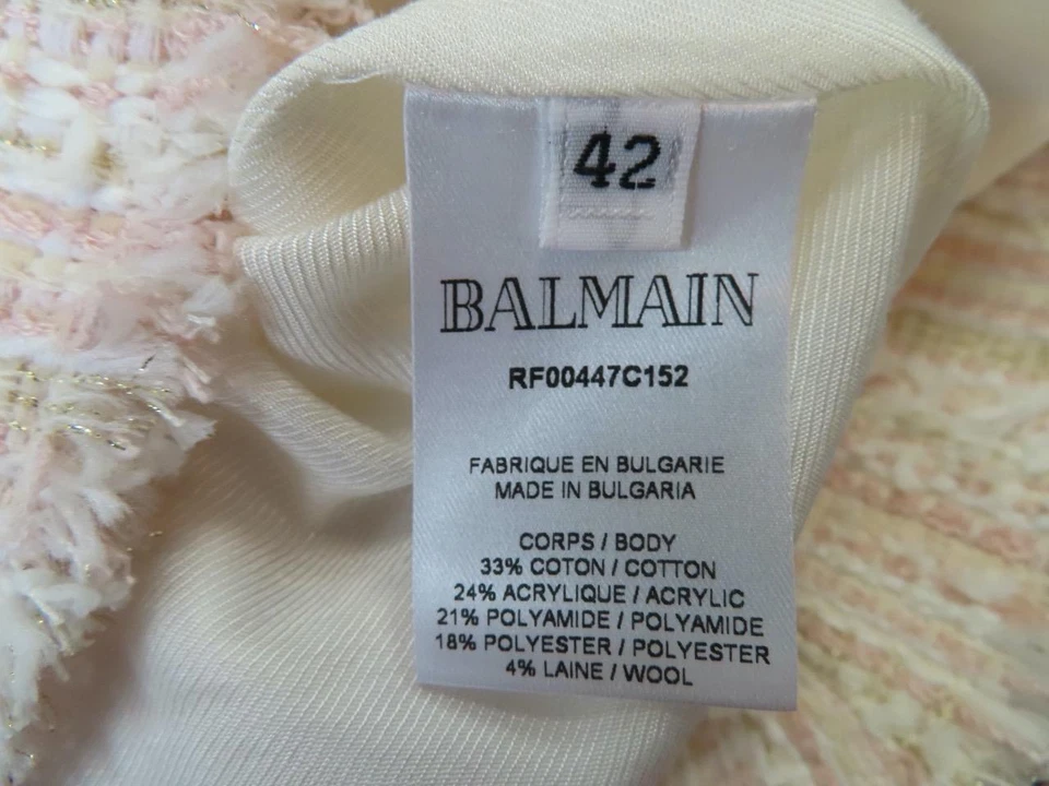 BALMAIN Pink Tweed Short Sleeve Top Size F 42/US 10 - Image 4 of 4