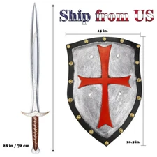 Templar Knights Medieval Crusaders Cross Long Sword and Shield Props Cosplay