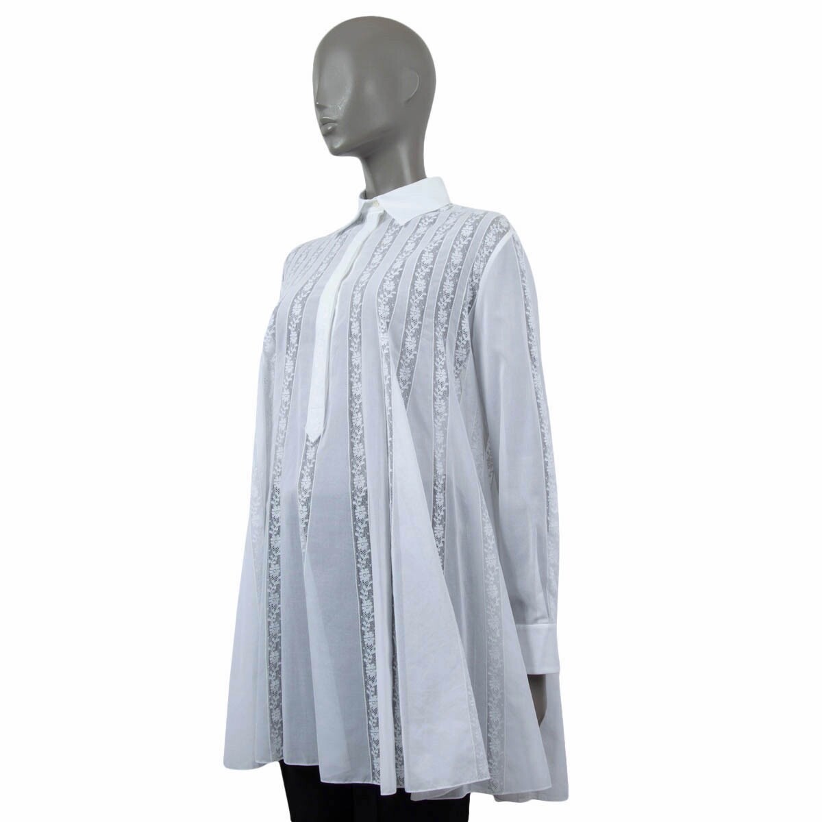 67865 auth CHRISTIAN DIOR white cotton 2018 LACE TRIM TUNIC Blouse