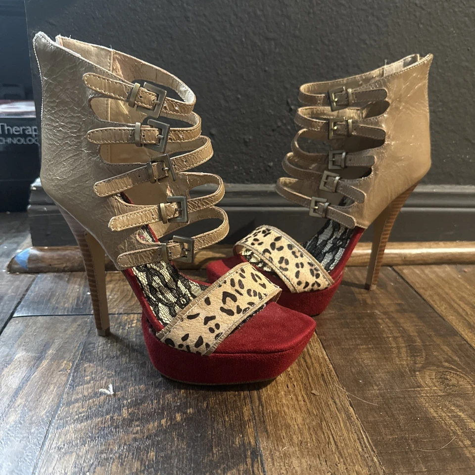 Two Lips Cheetah Encaje Gótico Glam Rocker Rojo Tacones Bomba Stiletto Para Mujer 7 Foto 3 de 4