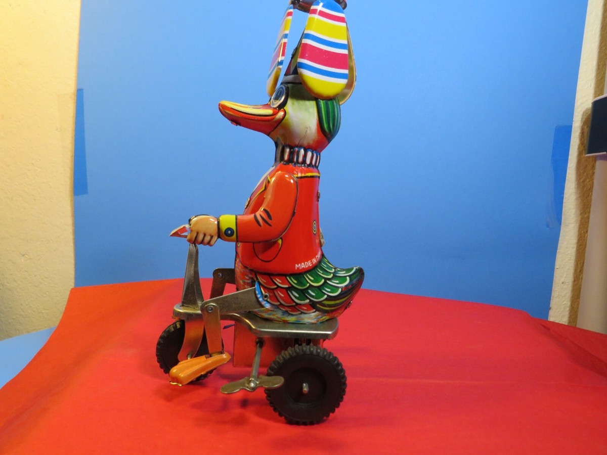 Vintage Schylling Duck On A Bike Wind Up Pressed Metal Tin Toy 8
