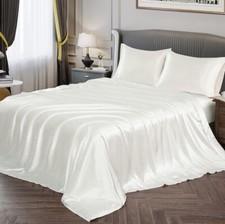 Vonty Satin Sheets Twin Silky Soft Satin Bed Sheets 3 pcs Ivory White Sheet Set