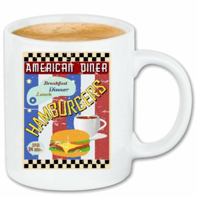 Kaffeetasse AMERICAN DINER HAMBURGER CHEESEBURGER KAFFEE SALAT FRÜHSTÜCK MITTAG