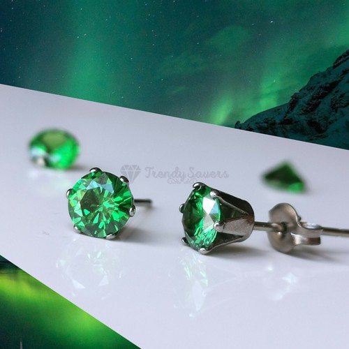 6MM Round Purple Champagne CZ Cubic Zirconia Stainless Steel Ear Stud Earrings - Picture 8 of 133
