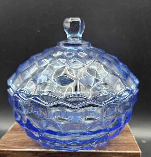 Vintage Blue FOSTORIA COVERED CANDY DISH BOWL